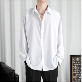 Áo Sơ Mi Dài Tay Nam Nữ Form Rộng Sơ Mi Cổ Vest Tay Lỡ Chất Vải Lụa Mịn Chống Nhăn