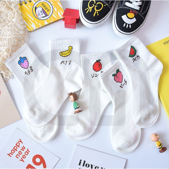 Tất Vớ Cổ Cao Nữ Tone Nhiều Màu Họa Tiết Trái Cây Cực Dễ Thương Thời Trang Đẹp Vải Cotton