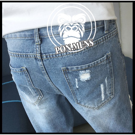 [Khuyến Mãi Sốc] Quần jean xanh rách gối nam thoáng mặc hè