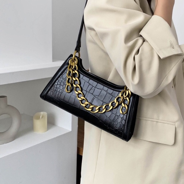 Túi dây xích ngọc trinh kèm dây ngọc màu trắng