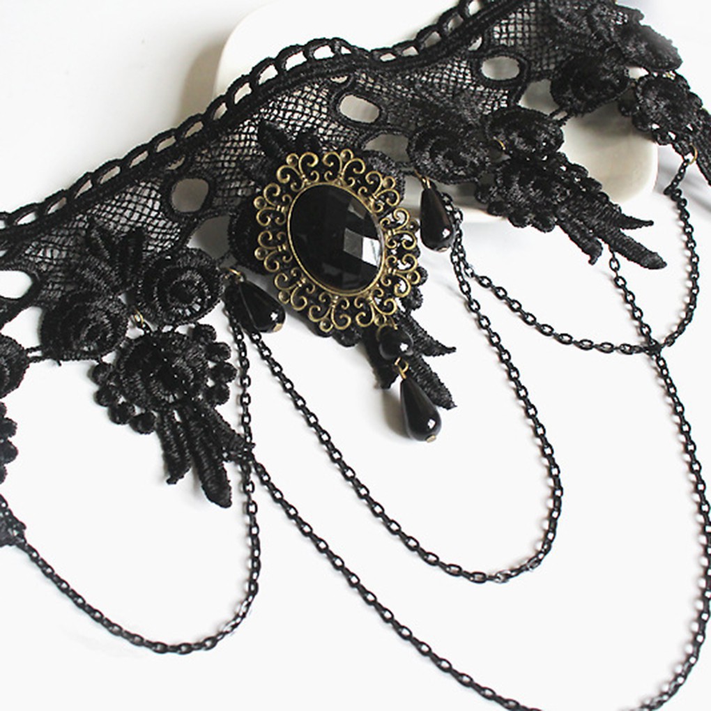 Vòng cổ nữ Choker phối ren đính hạt