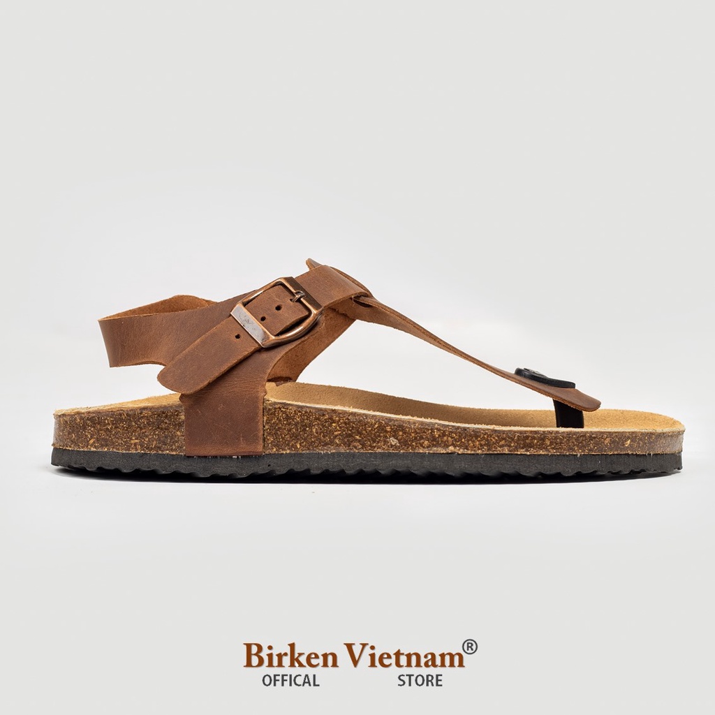 Mã D10 Sandal DA BÒ Đế Trấu Quai Tách Ngón Unisex Birken Vietnam Bioline