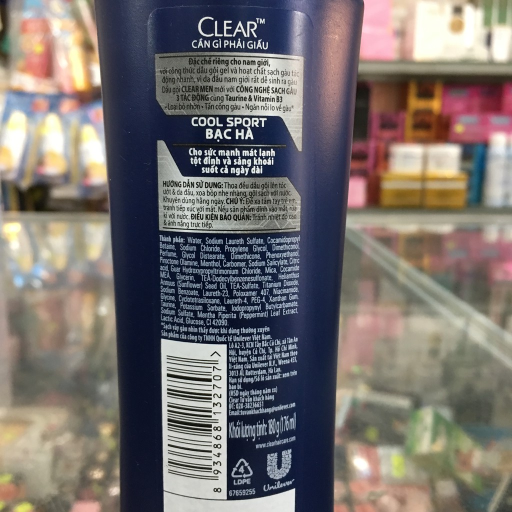 Dầu gội Clear Men Cool Sport Bạc hà 170g (165ml)