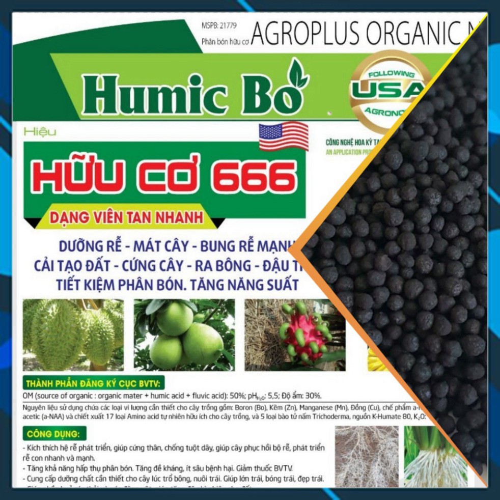 Humic Bo_Phân hữu cơ cao cấp, dạng viên_Dưỡng rễ, mát cây_Tăng khả năng đậu trái