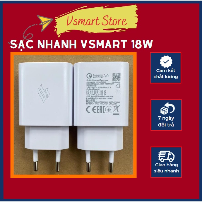 Sạc Nhanh Vsmart Aris, Aris Pro Theo Máy 18W Qualcomm Quick Charge 3.0 Vsmrt Chính Hãng