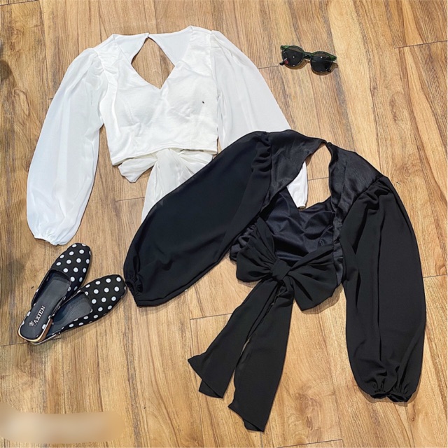 🥰🥰 Áo Croptop Trắng Cột Nơ Lưng Tay Bồng♥️ | BigBuy360 - bigbuy360.vn