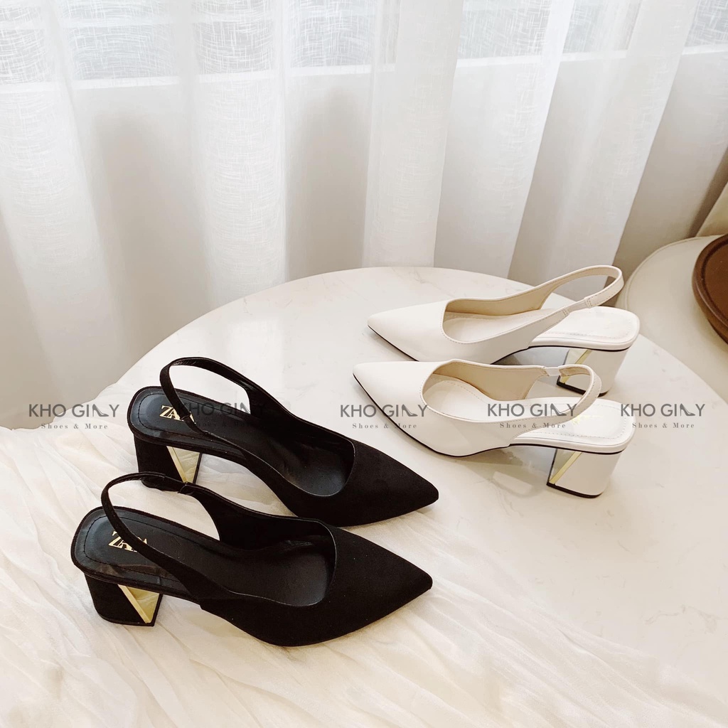 Giày Slingback Nhọn Gót Vàng G0347