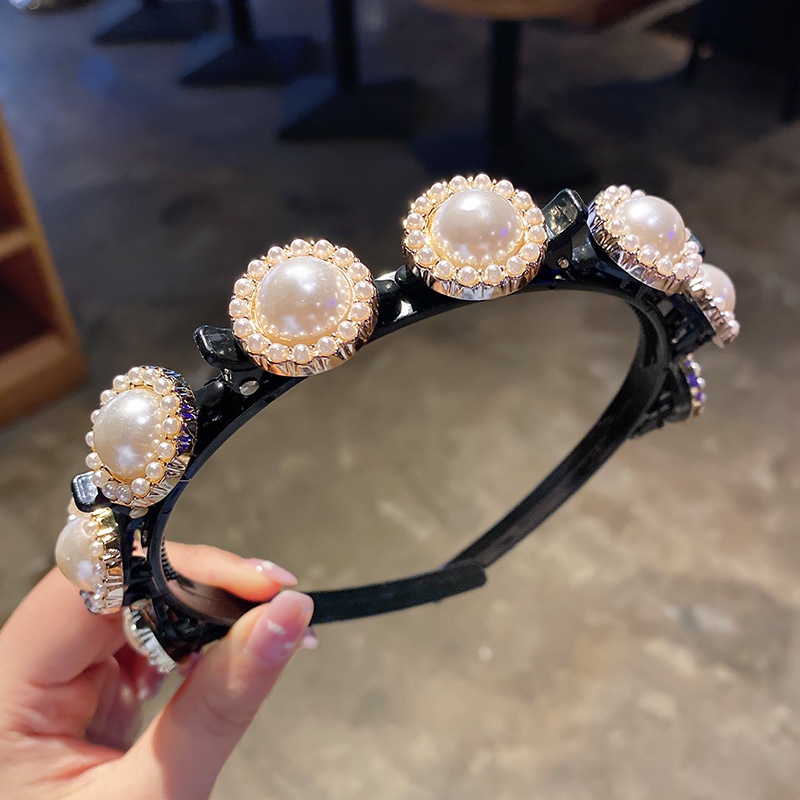 Băng Đô Cài Tóc Hai Lớp Đính Đá Và Ngọc Trai Nhân Tạo Xinh Xắn Sang Trọng