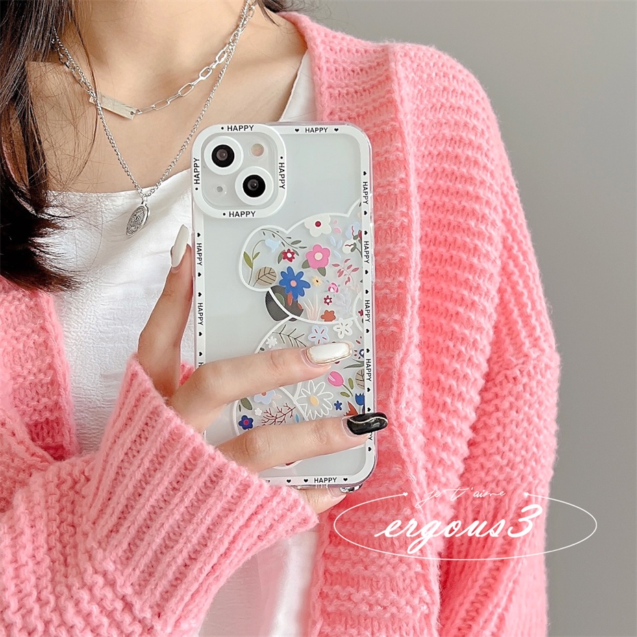 Ốp Điện Thoại Họa Tiết Hoa Và Gấu Nhiều Màu Cho iPhone 13 12 11 Pro Max SE2020 X XR Xs Max 7 8