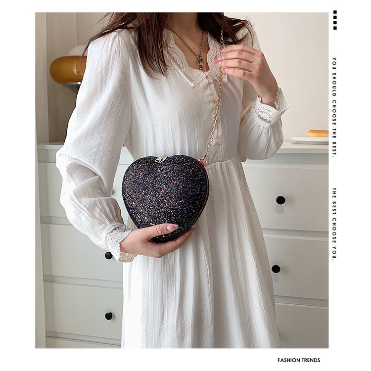 Túi đeo chéo JASMIN NOIR đính kim sa phối dây xích thời trang cho nữ