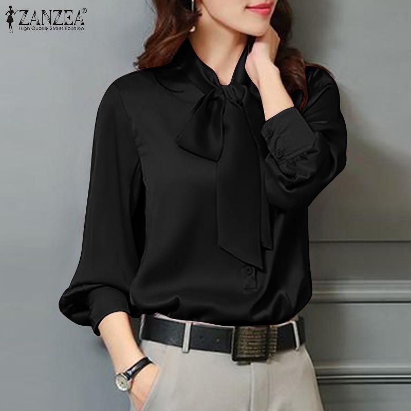 Áo sơ mi satin Zanzea thắt nơ cổ tay dài thời trang dành cho nữ
