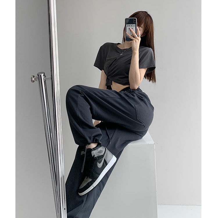 Quần dài COZOKC ống suông phối dây rút thời trang dành cho nữ