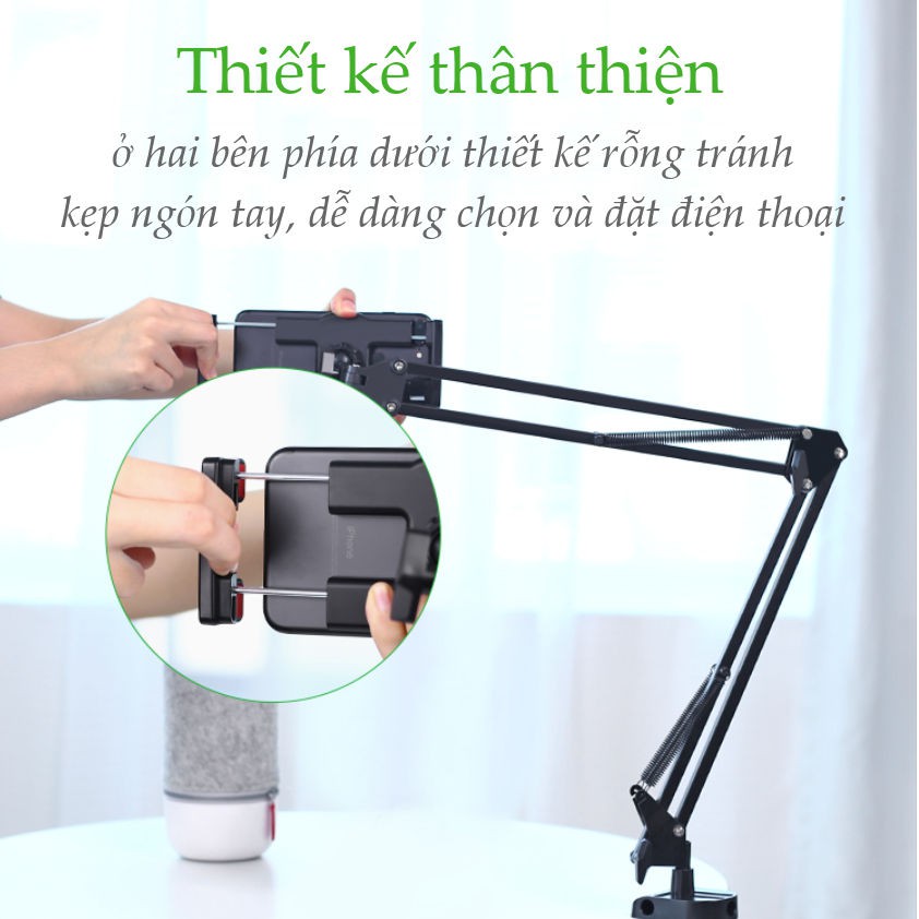 Giá đỡ điện thoại, máy tính bảng kẹp mặt bàn, giá sách..., chất liệu kim loại, xoay góc 360 độ, 4-12.9 inch UGREEN LP142