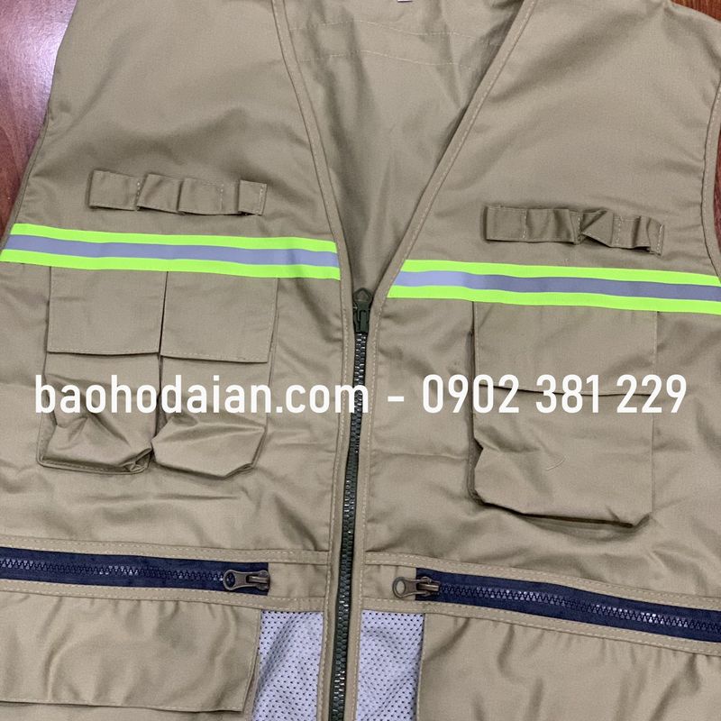 Áo phản quang ghi lê 8 túi hộp màu nâu - hình thật