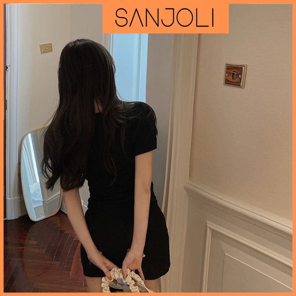 Váy Body Dáng Ôm Tay Phồng SANJOLI Đầm Body Nhún Ngực Chất Thun Nhún Eo Thiết Kế Thời Trang Đi Chơi Dự Tiệc VD063