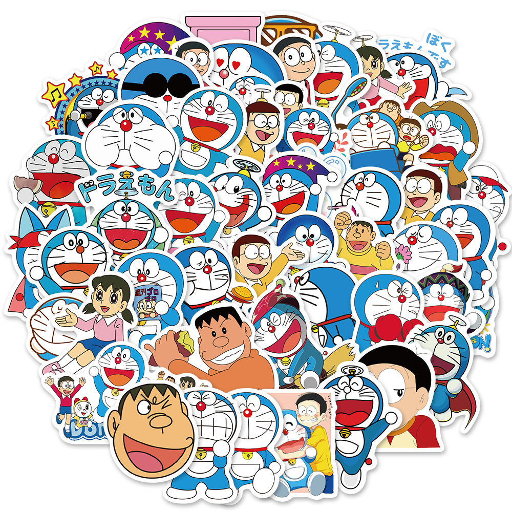 Bộ 50 Miếng Dán PVC Chống Thấm Nước Hình Doraemon Đáng Yêu