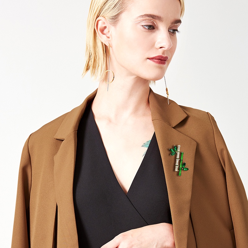 Mới Ghim Cài Áo Hình Cây Tre Đính Đá Phong Cách Retro