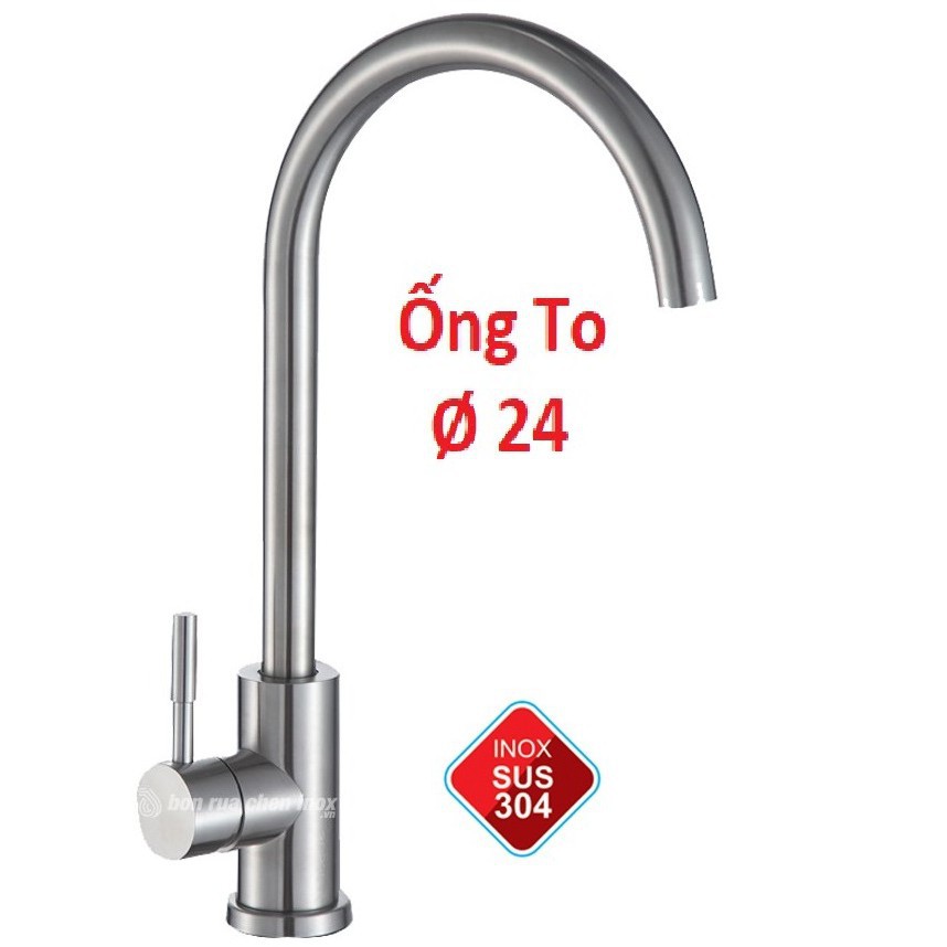 Vòi rửa chén nóng lạnh phi 24 inox 304, vòi rửa bát xoay 360 độ có dây cấp inox