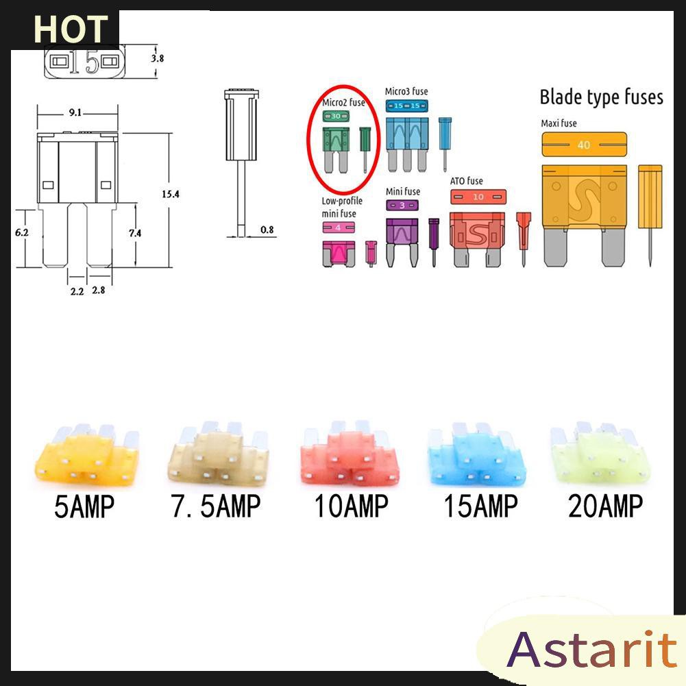 Set 15 cầu chì Micro2 5A 7.5A 10A 15A 20A tiện dụng cho xe hơi