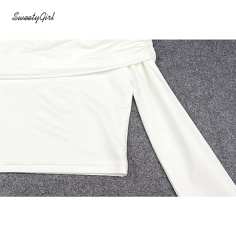 Áo croptop tay dài trễ vai dáng ôm màu trơn thời trang quyến rũ cho nữ