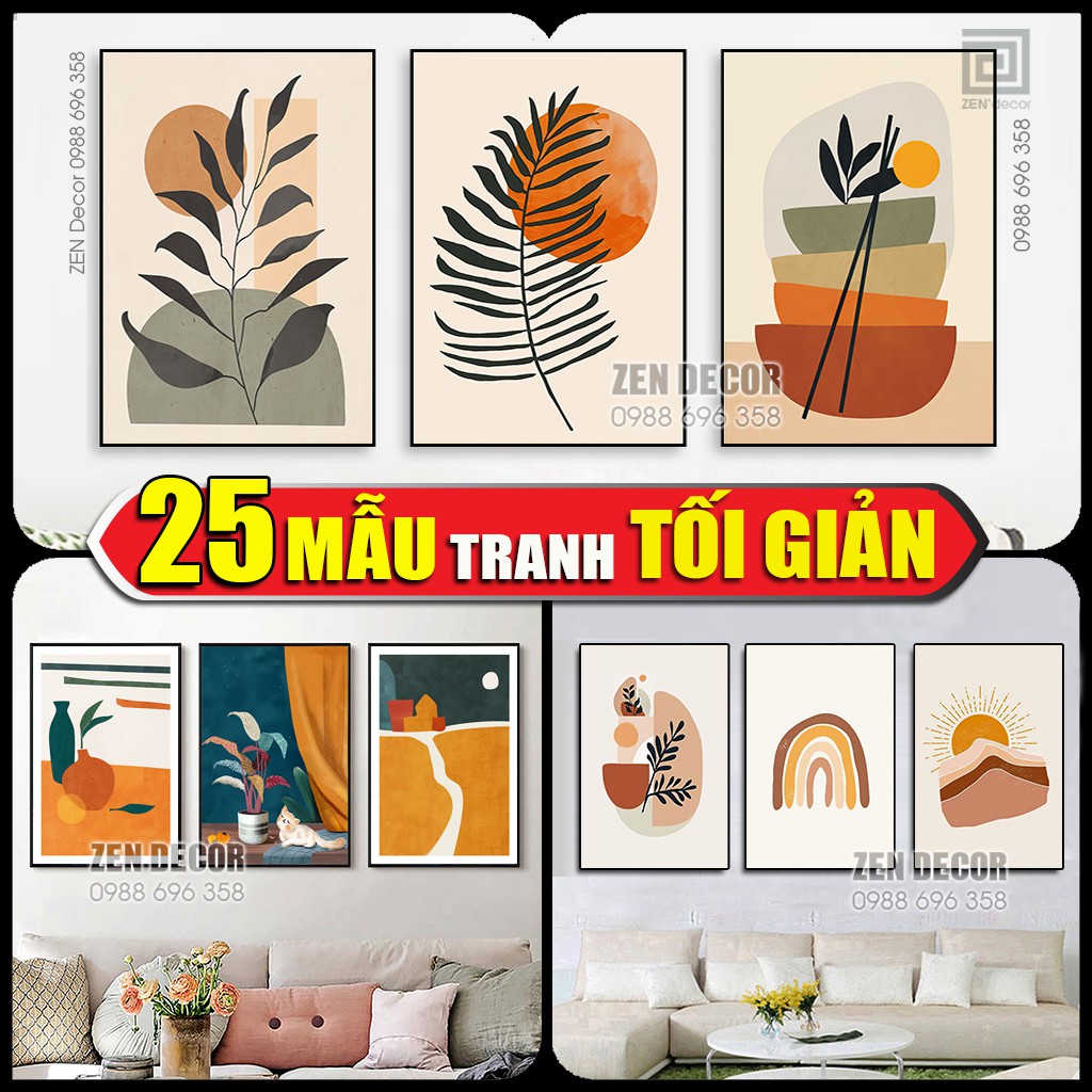 Tranh treo tường phong cách tối giản Minimalist, chất liệu Canvas, có khung nổi