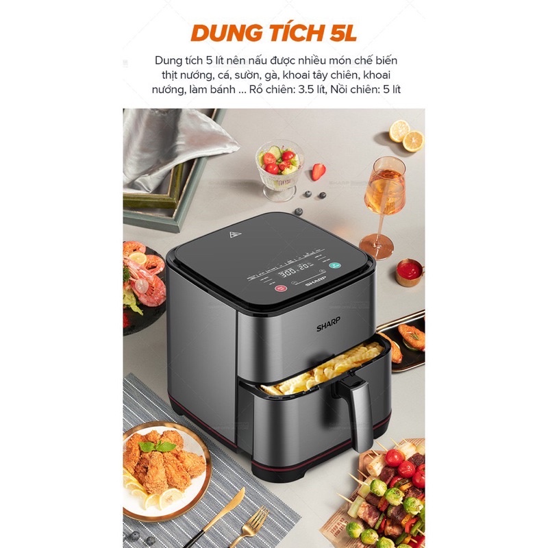 Nồi Chiên Không Dầu Sharp KF-AF50EV-ST Chống Dính 5L [1700W]