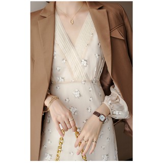 Đầm hoa nhí cổ V buộc eo