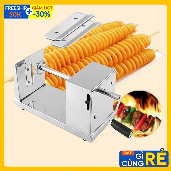 Máy cắt gọt khoai tây lốc xoáy loại 1 Inox tặng 2 dao