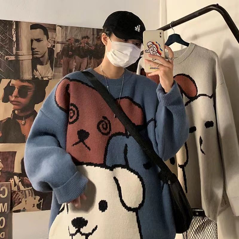 Áo Sweater Dáng Rộng In Hoạt Hình Kiểu Retro Nhật Bản Thời Trang Thu Đông 2022 Cho Nam