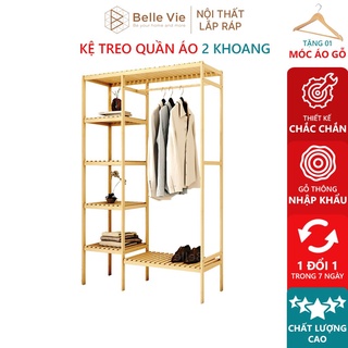 Tủ treo quần áo gỗ bellevie kệ treo quần áo lắp ráp tiện lợi gỗ thông nhập khẩu phong cách hàn quốc