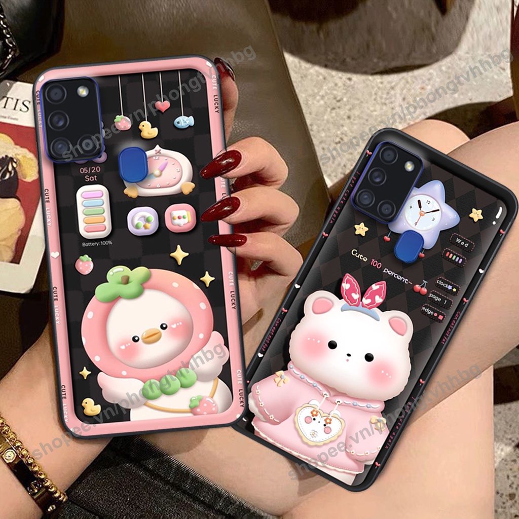 Ốp lưng Samsung A21s gấu/ thỏ trắng , đồng hồ dễ thương cute cực đẹp