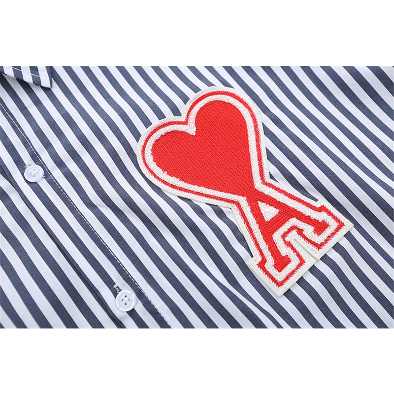 Áo sơ mi tay dài kẻ sọc thêu chữ ITEM AMI phong cách đường phố cho nam và nữ