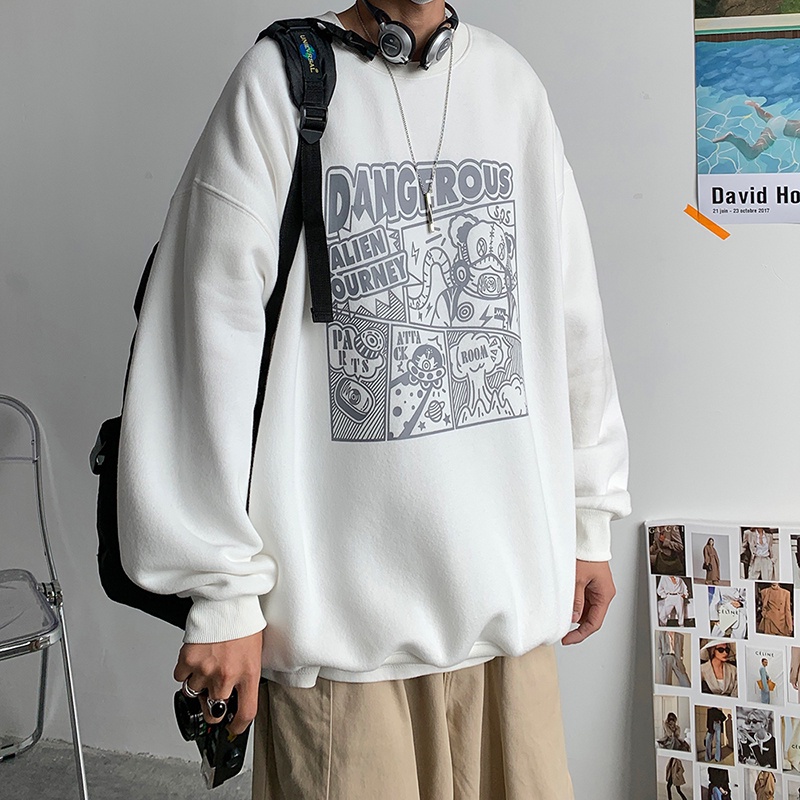 Áo sweater cổ tròn dáng rộng phong cách Harajuku Hong Kong thời trang mới