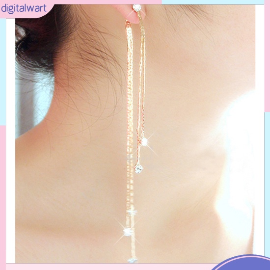 Cặp khuyên tai dây dài đính đá quý nhân tạo lấp lánh sang trọng cá tính dành cho nữ