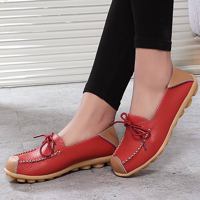 【JINTOHO】[Giày Lười Da Bò Đế Bằng Thoải Mái Dễ Dàng Mang Theo Khi Đi Bộ Cho Nữ 5 Màu Thời Trang