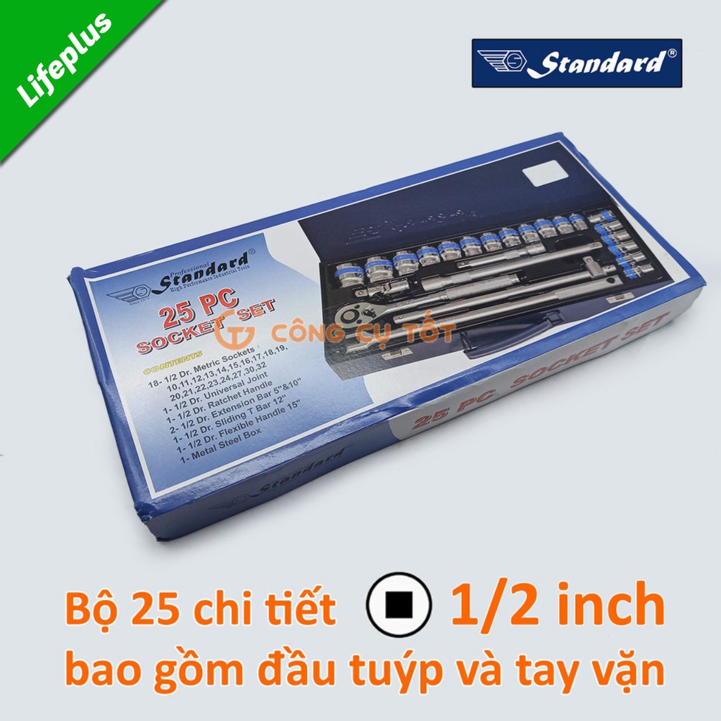 Bộ tuýp 25 chi tiết 1/2" hệ mét Standard