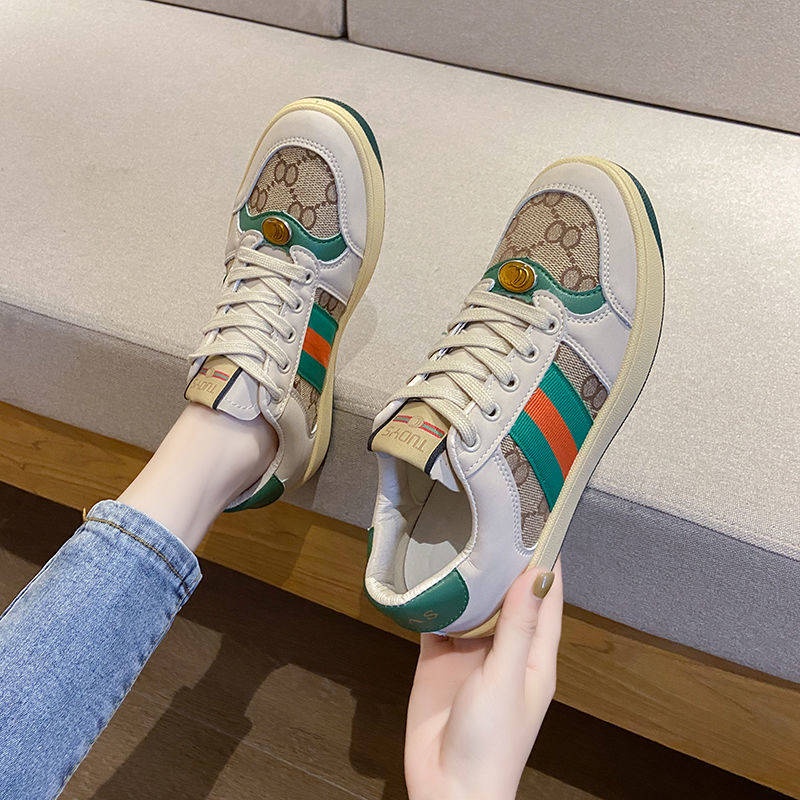 Giày Thể Thao Da Thật Đế Xuồng Năng Động Trẻ Trung Phong Cách Retro Hàn Quốc