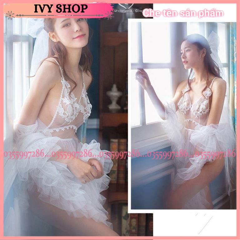 Váy ngủ nữ sexy cosplay cô dâu - Đầm ngủ Quảng Châu cao cấp fulllset - CD004 Ivyshop