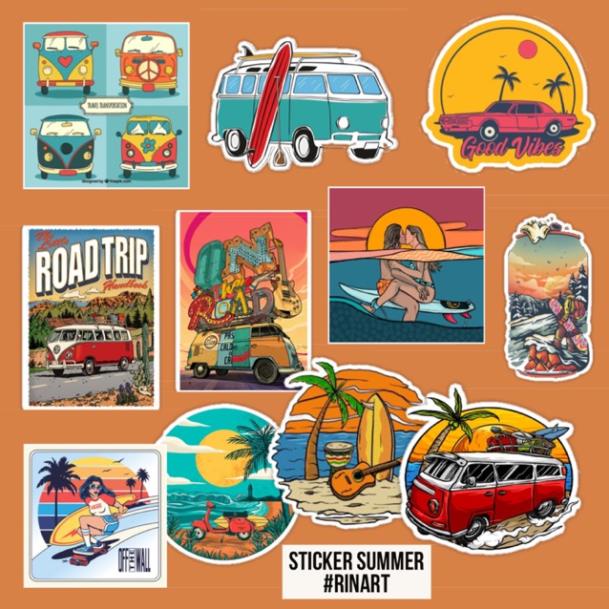 SET 200 STICKER SUMMER SIÊU CHẤT DÁN TRANG TRÍ ĐT LAPTOP VALI TƯỜNG TỦ KỆ MŨ BẢO HIỂM XE MÁY NOTEBOOK