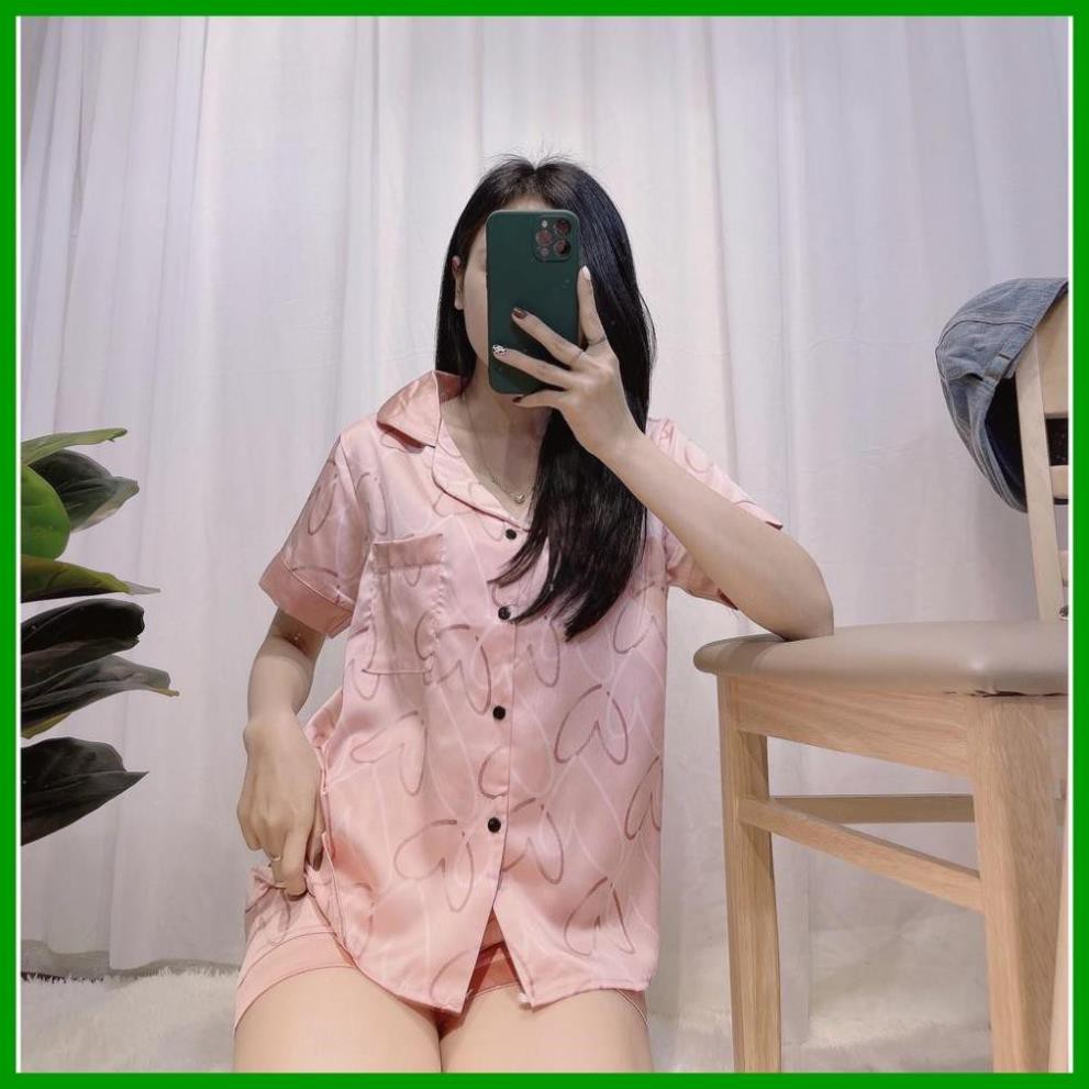 [FreeShip] Bộ Đồ Pijama- Bộ Đùi Lụa Satin Hình 3D Trái Tim Siêu Đẹp (Kèm video Sản phẩm)