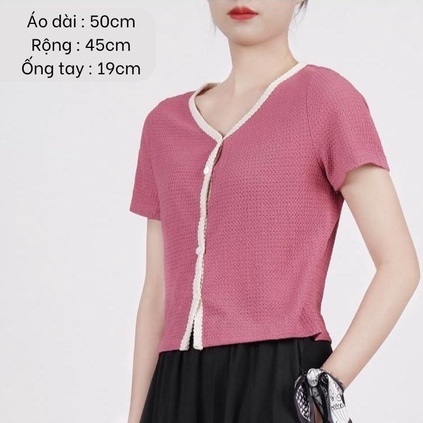 Áo cadigan nữ ngắn tay cổ chữ V phối ren hoa phong cách Pháp thời trang cho nữ M88