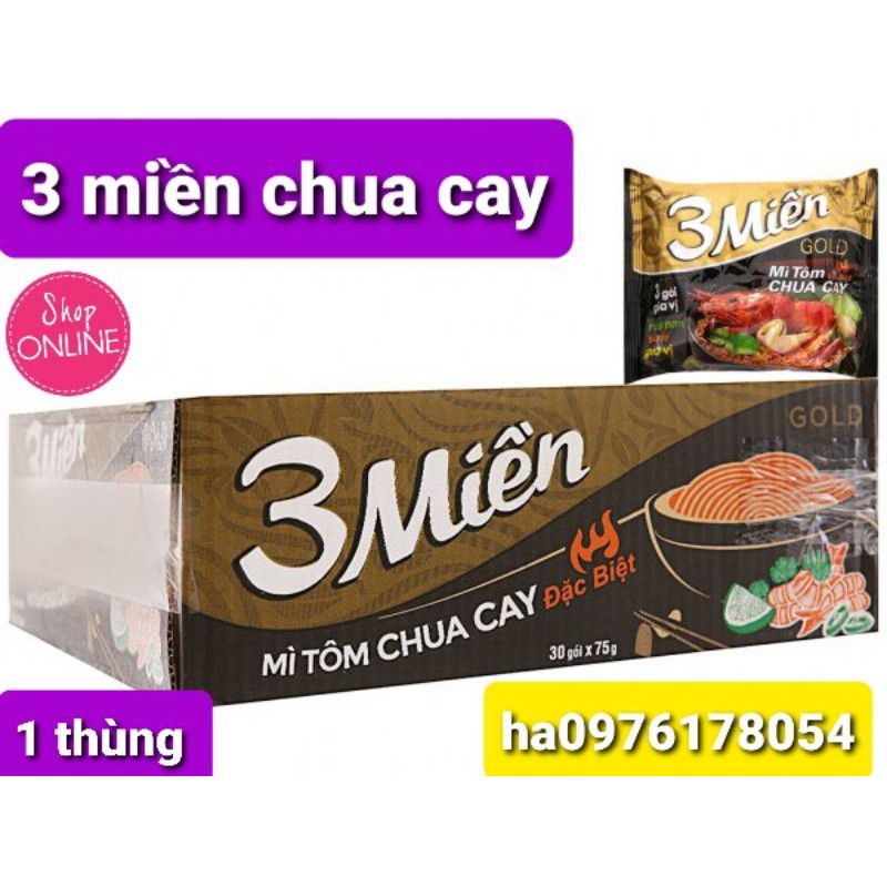 Mì 3 Miền Gold bò hầm rau thơm - thùng 30 gói × 75gram