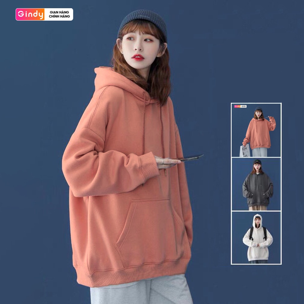 Áo hoodie trơn nam nữ GINDY dài tay có mũ basic form rộng unisex chất nỉ bông thời trang thu đông A11104