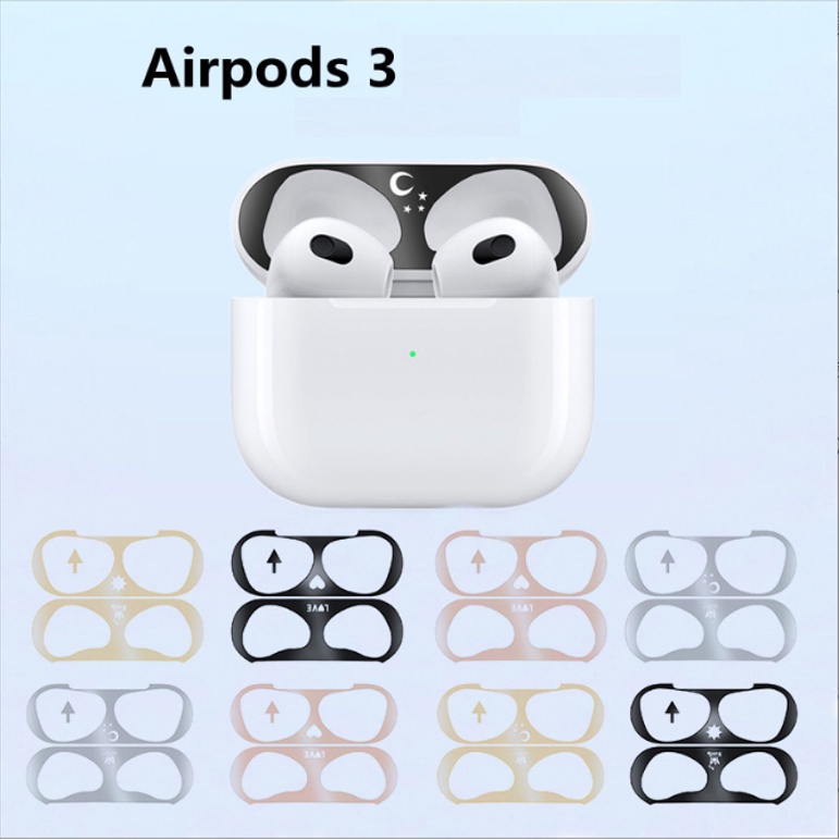 Skin Miếng Dán Kim Loại Bảo Vệ Hộp sạc Tai Nghe Bluetooth Airpod khả năng Chống Bụi Bẩn Dập Hình