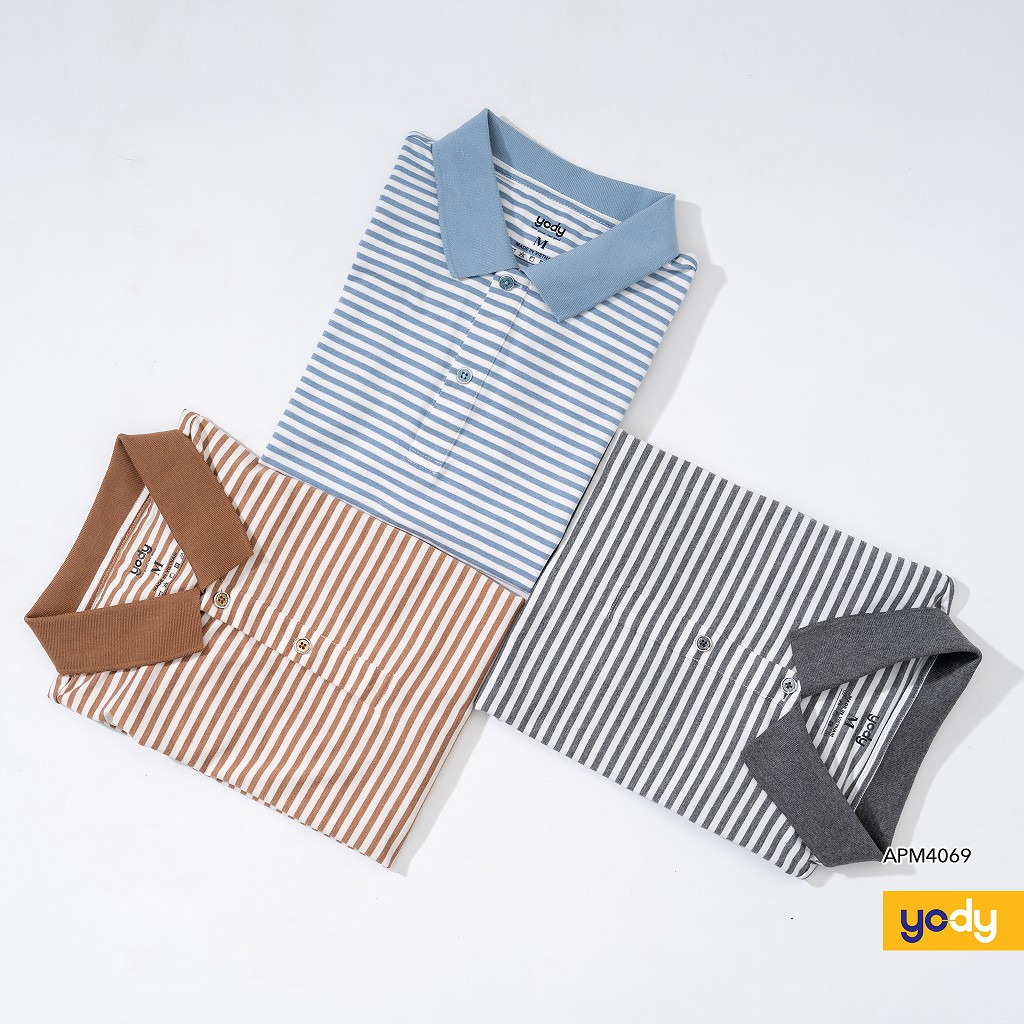 Áo Polo Nam YODY chất liệu melange kẻ ngang mềm mịn thấm hút APM4069