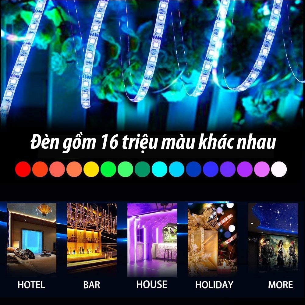 Đèn led trang trí, decor phòng ngủ, quay tiktok, dây đèn led 5m, nháy theo nhạc, 16 triệu màu đổi màu bằng App