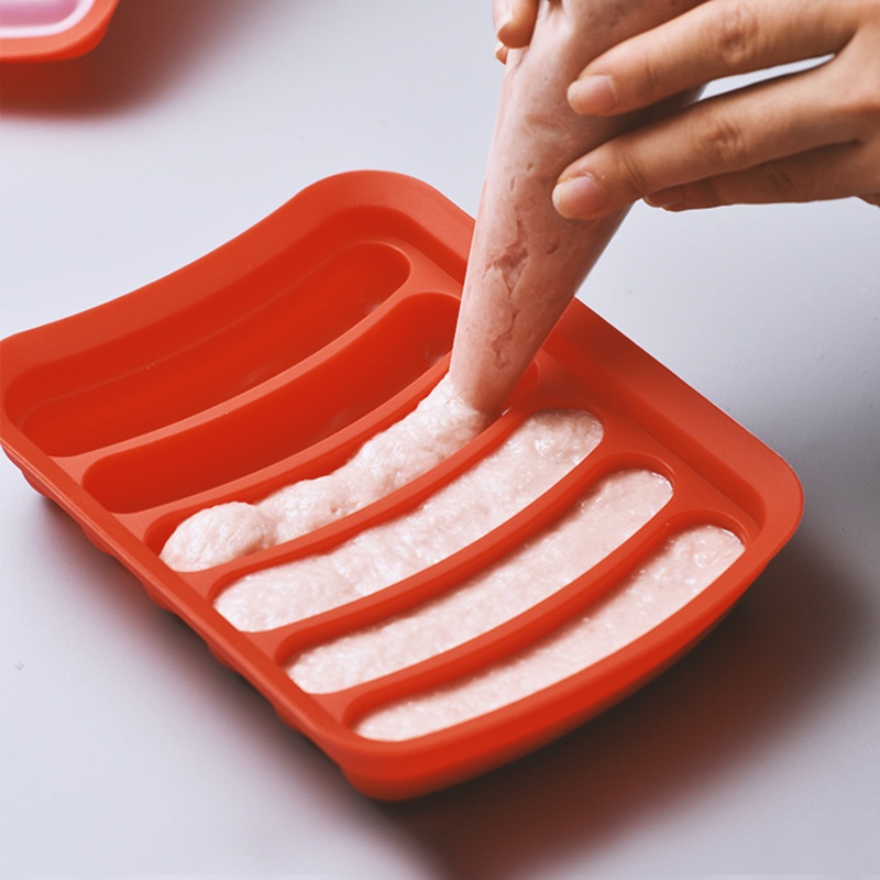 Khuôn silicon làm xúc xích, đồ ăn có nắp loại 6 thanh tiện tiện lợi