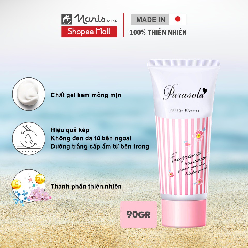 Gel chống nắng phù hợp mọi loại da bảo vệ khỏi tia UVA-UVB, thẩm thấu nhanh Naris Parasola UV SPF50+/PA++++ 90g