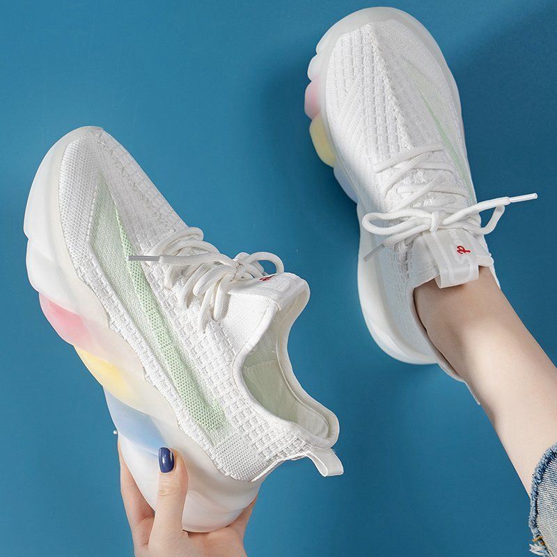 Giày Thể Thao Dệt Kim Đế Cầu Vồng Thoáng Khí Thời Trang Mùa Hè Hàng Mới Dành Cho Bạn Nữ 2021