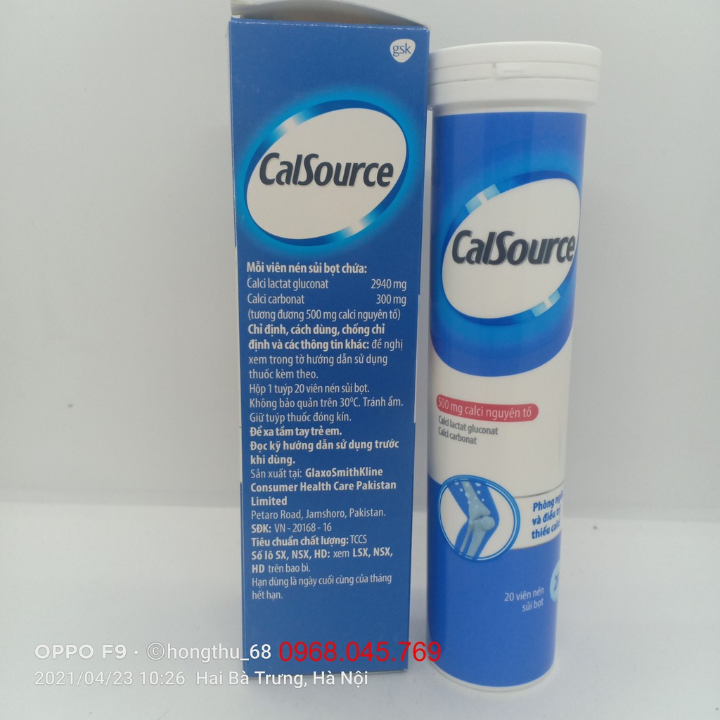 Viên sủi bổ sung canxi CalSource 500mg Tuýp 20 viên